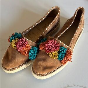 Sam Edelman Brown and Orange Espadrilles with Pom Poms